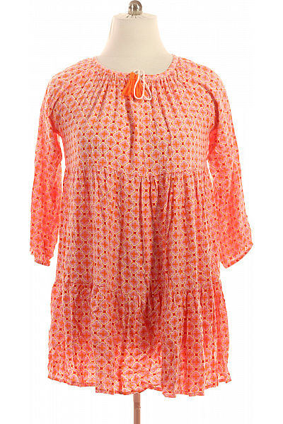 dámské šaty s dlouhým rukávem oranžové květované volnočasové boho Velikost XL | Unimoda | obrázek 2