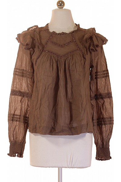 Neo Noir Hnědá Bavlněná Halenka S Dlouhým Rukávem A Volánky Boho Vel. 34