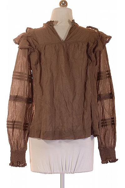 neo noir Hnědá bavlněná halenka s dlouhým rukávem a volánky boho Vel. 34 | neo noir | obrázek 2