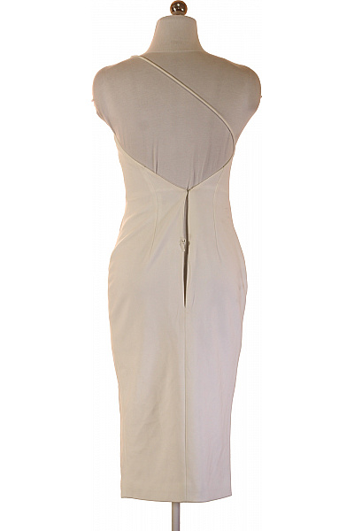 Dámské šaty asymetrické bílé elegantní pouzdrové na ramínka na párty Vel. 6 | Unimoda | obrázek 2