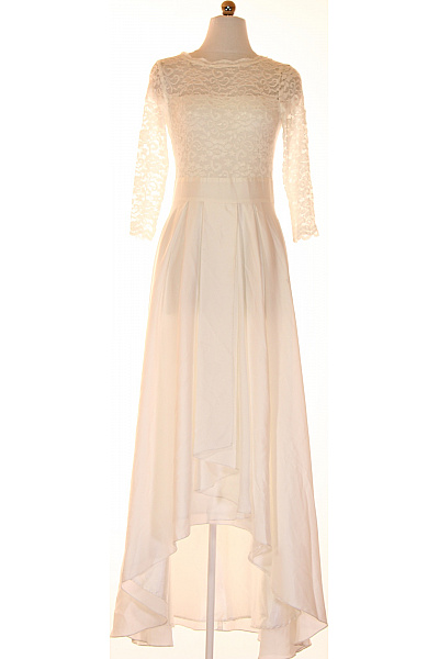 Swing Bílé Svatební šaty Krajkové Dlouhý Rukáv Asymetrické šifonové Elegantní Velikost 36