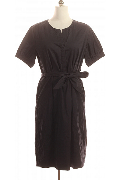 GERRY WEBER Dámské Bavlněné šaty S Krátkým Rukávem A Páskem Letní Volnočasové černé Vel. 42