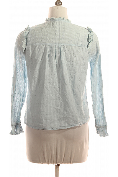 AXARA Dámská bavlněná halenka s dlouhým rukávem a mašlí modrá puntíkovaná madeirová romantická Velikost M | AXARA | obrázek 3