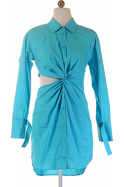 BLUGIRL Modré Bavlněné Košilové šaty S Dlouhým Rukávem A Zavinovací Vel. 34
