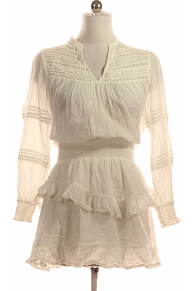 neo noir Bílé bavlněné šaty s dlouhým rukávem a volánky boho Vel. 38 | neo noir | obrázek 2