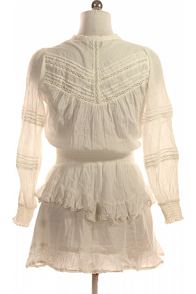 neo noir Bílé bavlněné šaty s dlouhým rukávem a volánky boho Vel. 38 | neo noir | obrázek 3