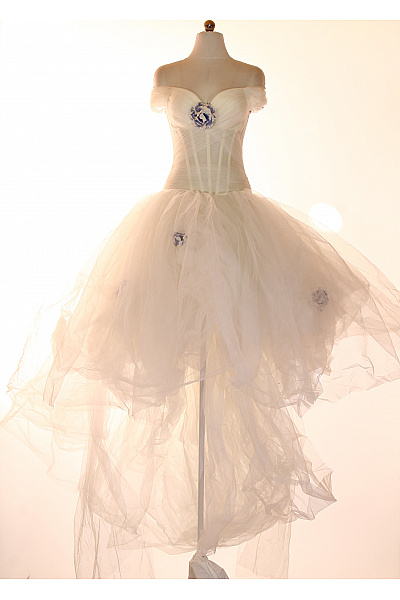 Bílé Svatební šaty Tylové Korzetové Asymetrické S Vlečkou Polyesterové Vel. IT 44