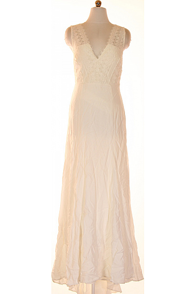 IVY & OAK Dlouhé Bílé Svatební šaty Krajkové V-výstřih Letní Boho Velikost S