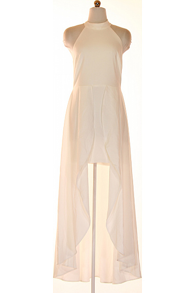 True Violette Bílé Polyesterové Šaty Maxi Halter ZaKrkem Asymetrické Společenské Trendy Velikost 12