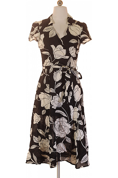 Hobbs Černobílé květované lněné šaty zavinovací midi s páskem Velikost 8 | Hobbs | obrázek 2