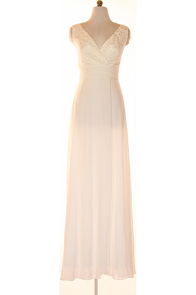 Kraimod Dlouhé Krémové Svatební šaty Krajkové V-výstřih Empire Velikost 40