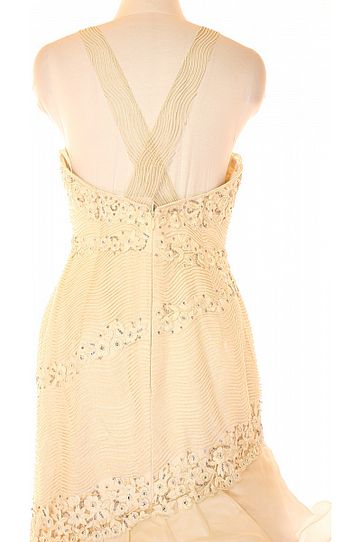 Dlouhé hedvábné svatební šaty na ramínka s flitry volánové Velikost IT 44 | Unimoda | obrázek 3