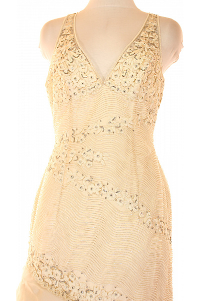 Dlouhé hedvábné svatební šaty na ramínka s flitry volánové Velikost IT 44 | Unimoda | obrázek 4