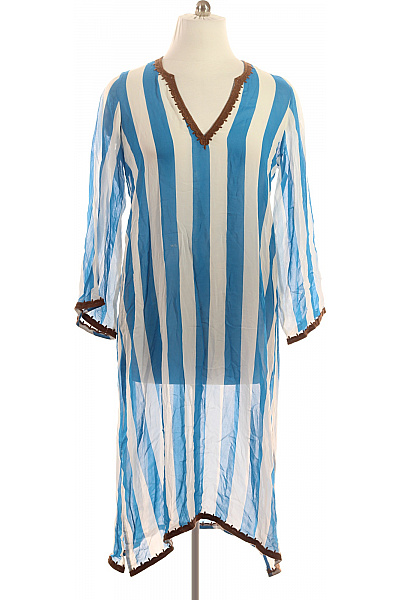 Dámské šaty S Dlouhým Rukávem Modré Pruhované Plážové Vel. EU XL