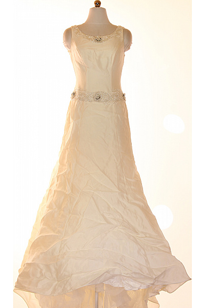 Svatební Hedvábné Dlouhé Šaty Bez Rukávů Elegantní S Korálky Vel. IT 42