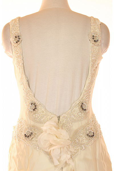 Svatební Hedvábné Dlouhé Šaty Bez Rukávů Elegantní S Korálky Vel. IT 42 | Unimoda | obrázek 3