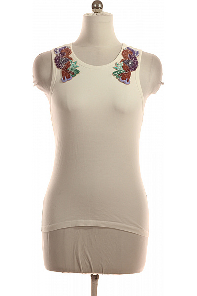 DOROTHEE SCHUMACHER dámské tílko bílé s flitry květinový vzor bez rukávů Vel. XS | DOROTHEE SCHUMACHER | obrázek 2