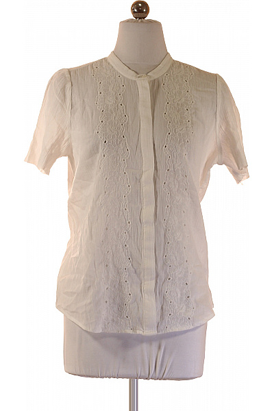 Esprit Bílá Bavlněná Košile S Krátkým Rukávem A Výšivkou Vel. EU XS