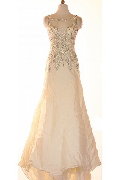 Dlouhé Hedvábné Svatební Šaty Bez Rukávů Vyšívané Třpytivé Elegantní Velikost IT 42