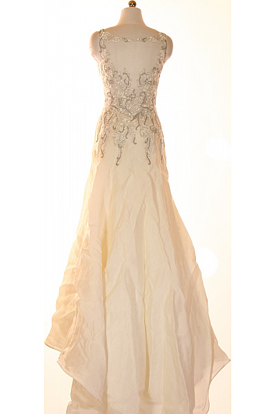 Dlouhé Hedvábné Svatební Šaty Bez Rukávů Vyšívané Třpytivé Elegantní Velikost IT 42 | Unimoda | obrázek 2