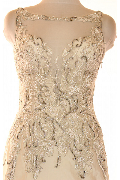 Dlouhé Hedvábné Svatební Šaty Bez Rukávů Vyšívané Třpytivé Elegantní Velikost IT 42 | Unimoda | obrázek 5