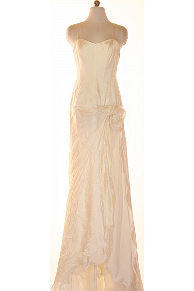 Dlouhé Hedvábné Svatební šaty Na Ramínka Korzetové Vrstvené Krémové Vel. IT 44
