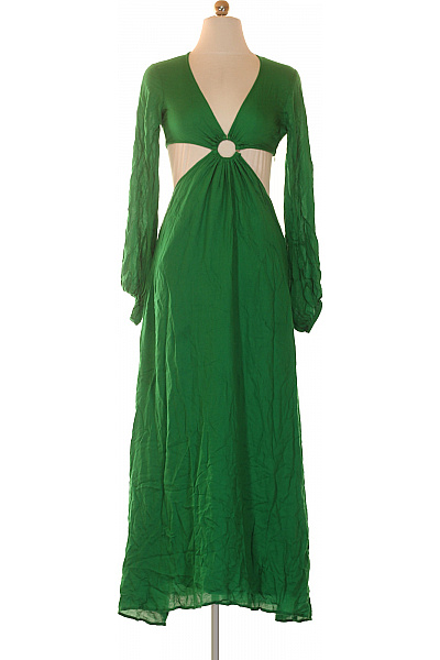 Dlouhé zelené šaty s výstřihem a odhalenými zády Vel. XS | Unimoda | obrázek 2