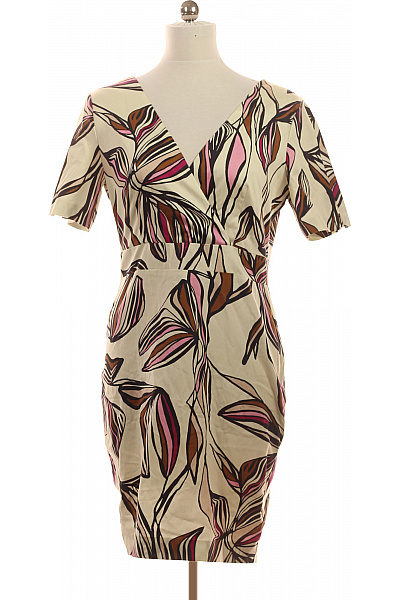 COMMA Béžové Květované šaty S Krátkým Rukávem Zavinovací Velikost 38