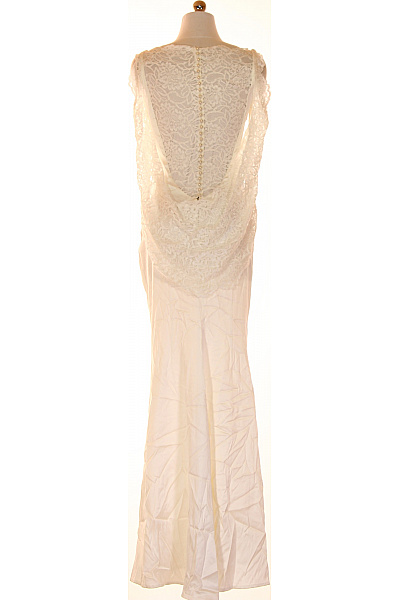 Dlouhé krémové saténové elegantní svatební šaty krajkové ramena Velikost 32 | Unimoda | obrázek 2