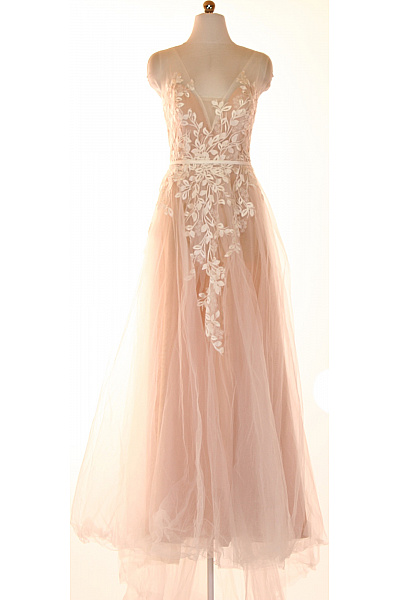 Weise Dlouhé Svatební šaty S Krajkou A Páskem Růžové Tylové Romantické Velikost 42