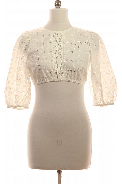 KRUGER Bílá Bavlněná Halenka S Krátkým Rukávem A Madeirovým Vzorem Crop Boho Vel. 38