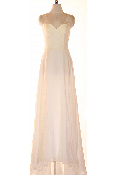 Bílé Dlouhé Svatební šaty Polyesterové šifonové Elegantní Na Ramínka Vel. 36