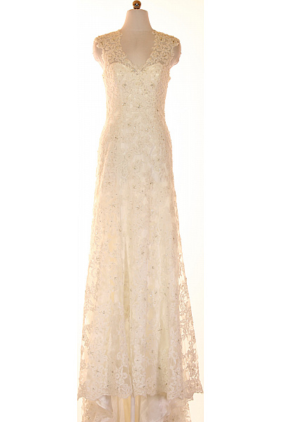 Dlouhé Svatební Krajkové šaty Bez Rukávů Třpytivé Elegantní Vel. US 8