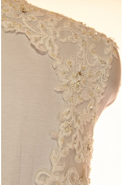 Dlouhé svatební krajkové šaty bez rukávů třpytivé elegantní Vel. US 8 | Unimoda | obrázek 5