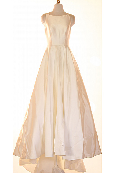 Bílé Dlouhé Saténové Svatební šaty Bez Rukávů Jednoduché Vintage Velikost 36