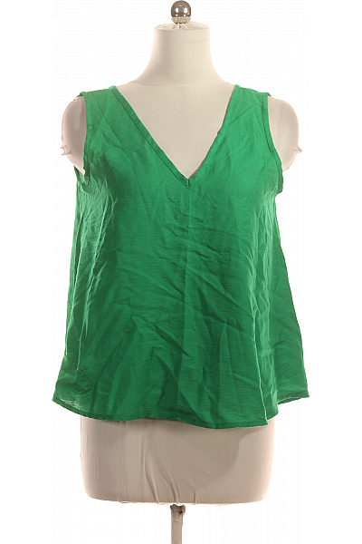 LAWRENCE GREY Zelené Tričko Bez Rukávů S Výstřihem Do V Jednobarevné Velikost 40