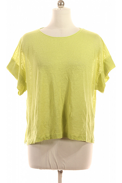 LUISA CERANO Dámský Lněný Svetr Krátký Rukáv žlutý Lehký Velikost EU 42