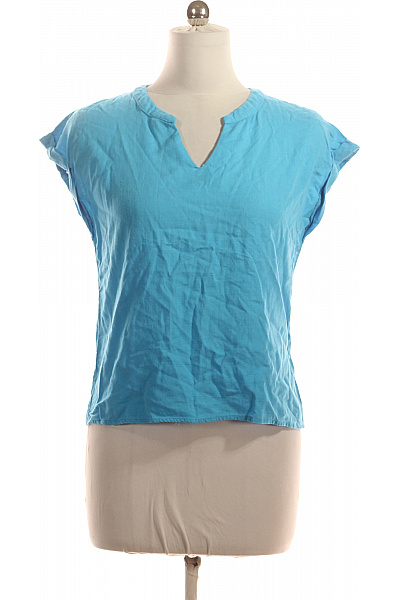 Dámská halenka modrá krátký rukáv výstřih do V letní volná Vel. M | Unimoda | obrázek 2