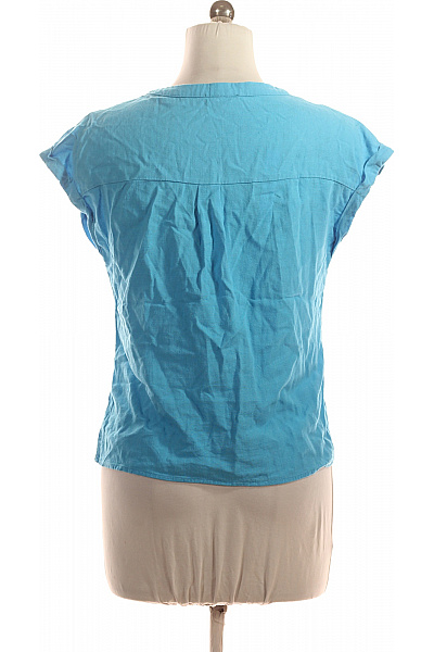 Dámská halenka modrá krátký rukáv výstřih do V letní volná Vel. M | Unimoda | obrázek 3