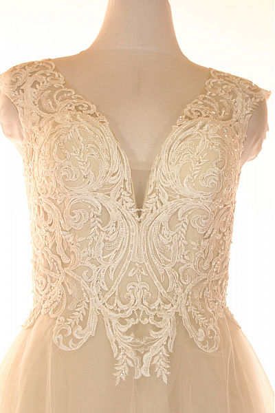 weise Svatební dlouhé maxi šaty krajkové tylu A-střih s hlubokým výstřihem Velikost 36 | weise | obrázek 6