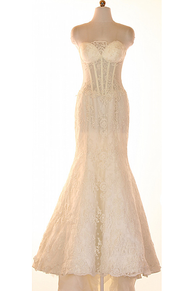 Svatební Dlouhé Krajkové šaty Korzetové Střih Mořská Panna Elegantní Vel. IT 44