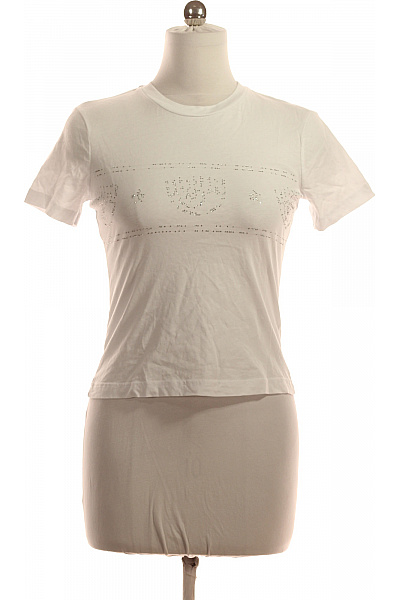CHIARA FERRAGNI Dámské Tričko S Krátkým Rukávem Bílé S Flitry A Nápisem Velikost S