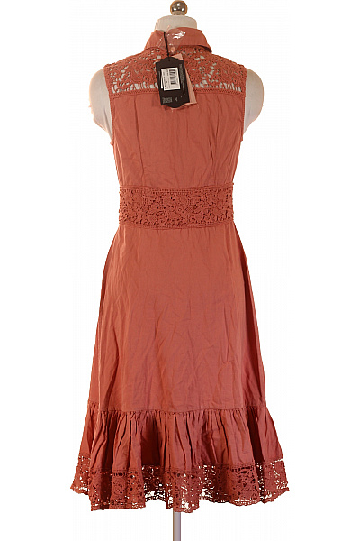 Guess Dámské bavlněné šaty bez rukávů košilové midi krajkové s páskem oranžové Vel. XS | Guess | obrázek 3