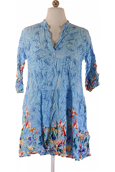 ZAUBERSTERN Dámské šaty Tunikové Květované Modré Volnočasové Letní Velikost S