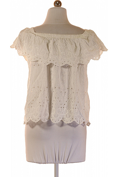 LIMITED Dámská bílá bavlněná halenka s krátkým rukávem a volánky madeirová Velikost 36 | LIMITED | obrázek 2