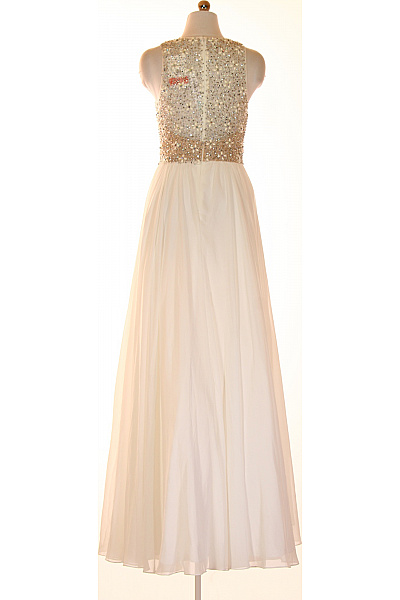 TERANI Dlouhé bílé společenské šaty s hlubokým výstřihem a flitry Vel. 4 | TERANI | obrázek 2