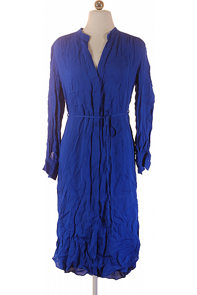 Hugo Boss Dámské šaty S Dlouhým Rukávem Modré Košilové S Páskem Elegantní Velikost 36