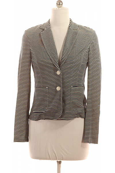 MORE & MORE Polyesterové Vypasované Sako Pruhované černobílé Elegantní Jarní Vel. 38