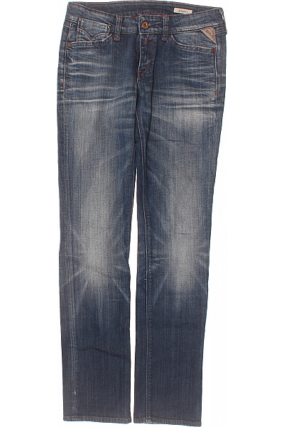 REPLAY Dámské Bavlněné Modré Džíny Rovné Seprané S Kapsami Velikost S