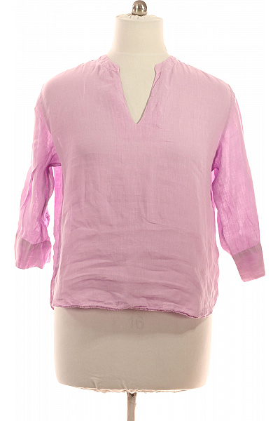 BETTER RICH Růžová Lněná Halenka S 3/4 Rukávem A Výstřihem Do V Vel. L